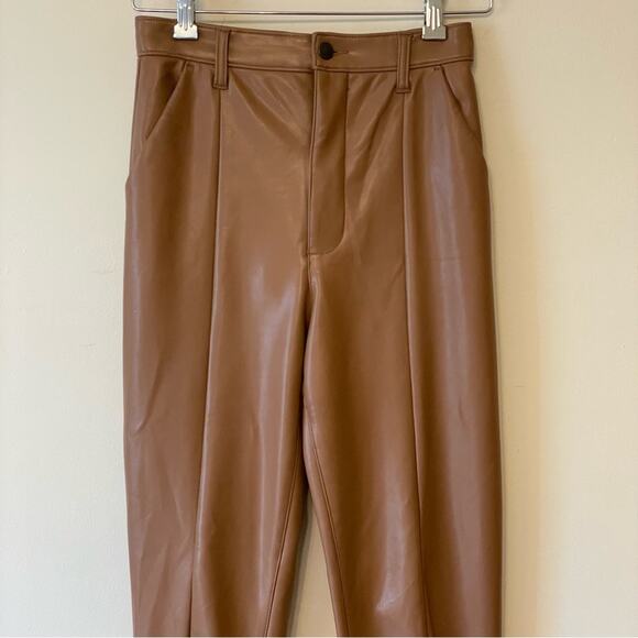 Abercrombie & Fitch 26 / 2 tan faux leather skinny high rise pant trouser fleece - Picture 3 of 8
